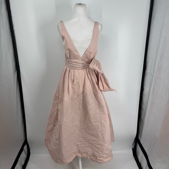 NWT ZARA VOLUMINOUS MIDI DRESS WITH BOW BELT PINK Size XS - Picture 5 of 14